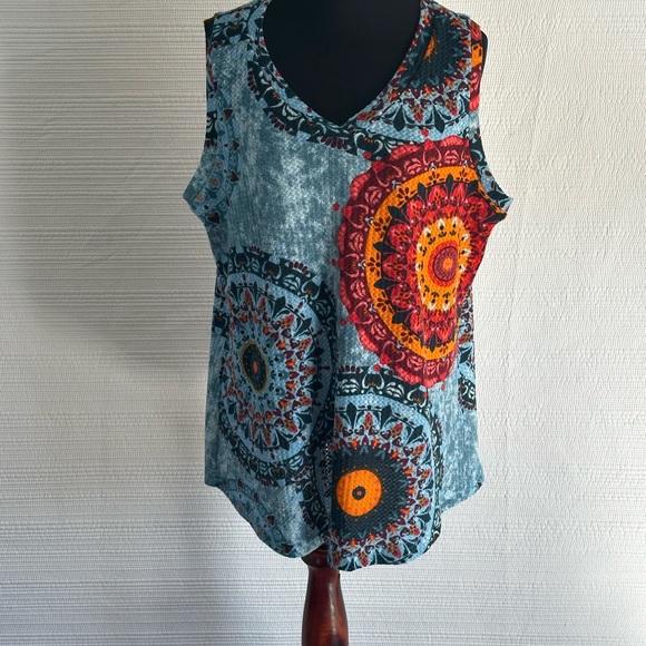 Iwolence Boho Mandala Tank Top – Colorful Festival V-Neck Sleeveless Blouse (XL) - Picture 12 of 13
